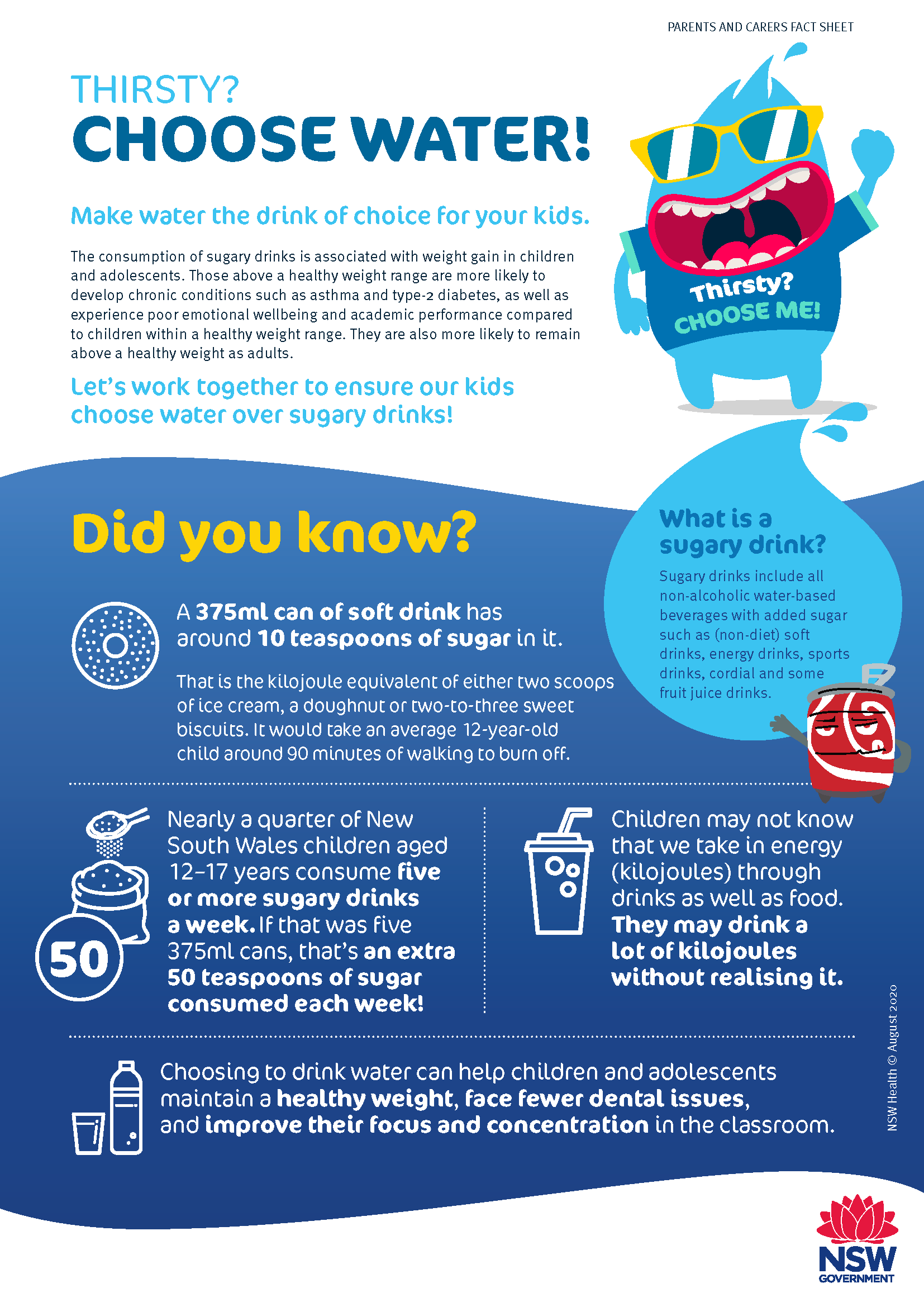 Thirsty? Choose Water! Parent and Carers Fact Sheet Benefits of Drinking Water